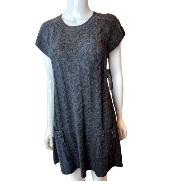 NWT Notations Womens Tunic Sweater Dress Cap Sleeve Round Neck Gray Size Medium - Picture 2 of 11